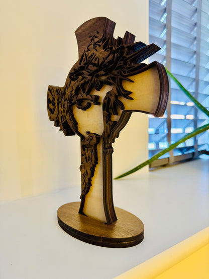 Wooden Cross With The Face Of Jesus Christ