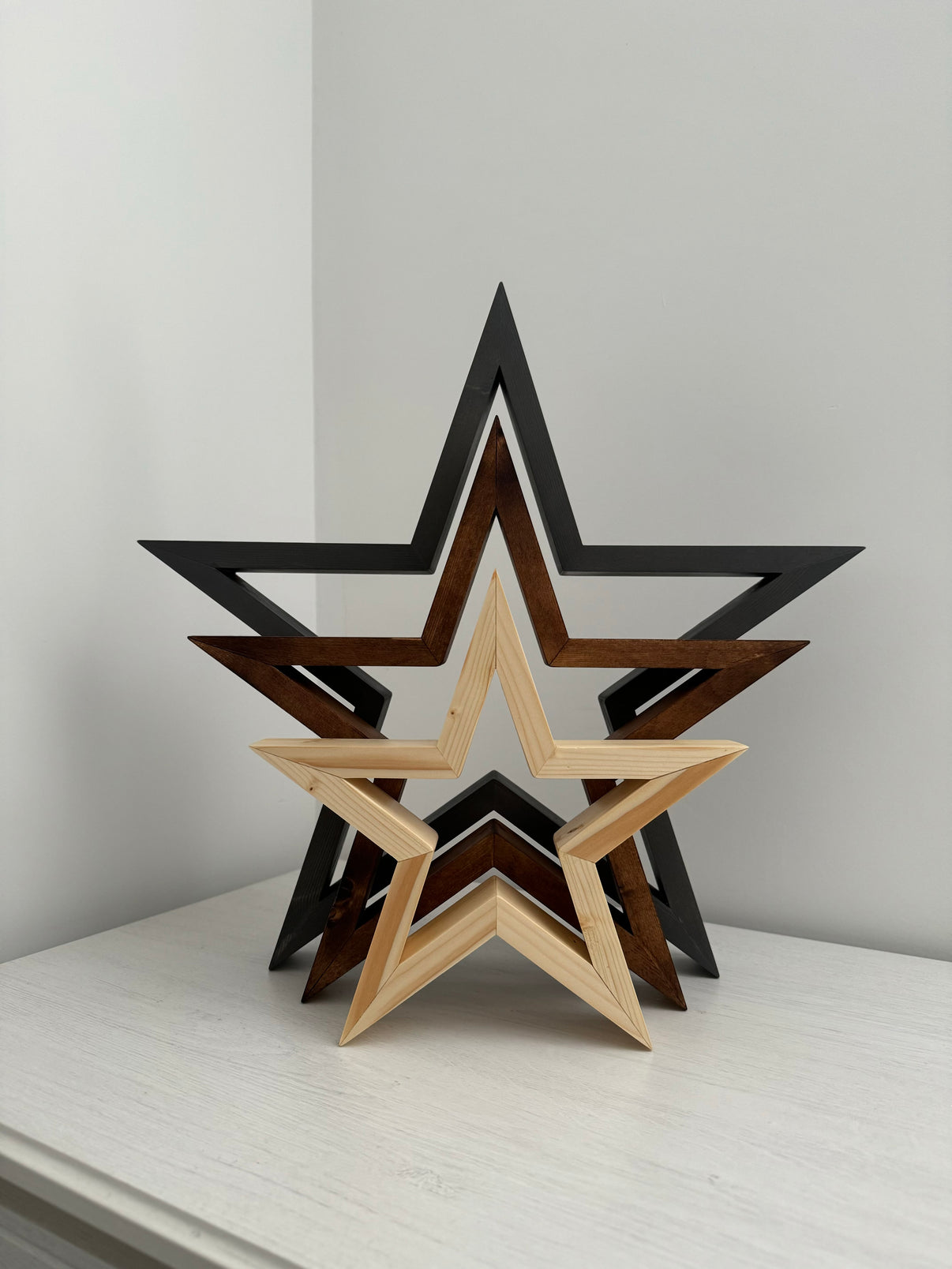 Handmade Wooden Star Set – 3 Rustic Sizes (26–46cm) – Handcrafted by EMO