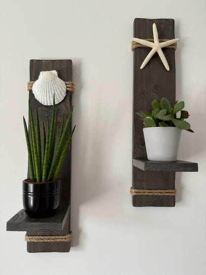 Wooden Sconces with Starfish and Scallop Shell