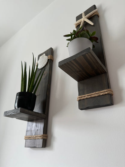 Wooden Sconces with Starfish and Scallop Shell