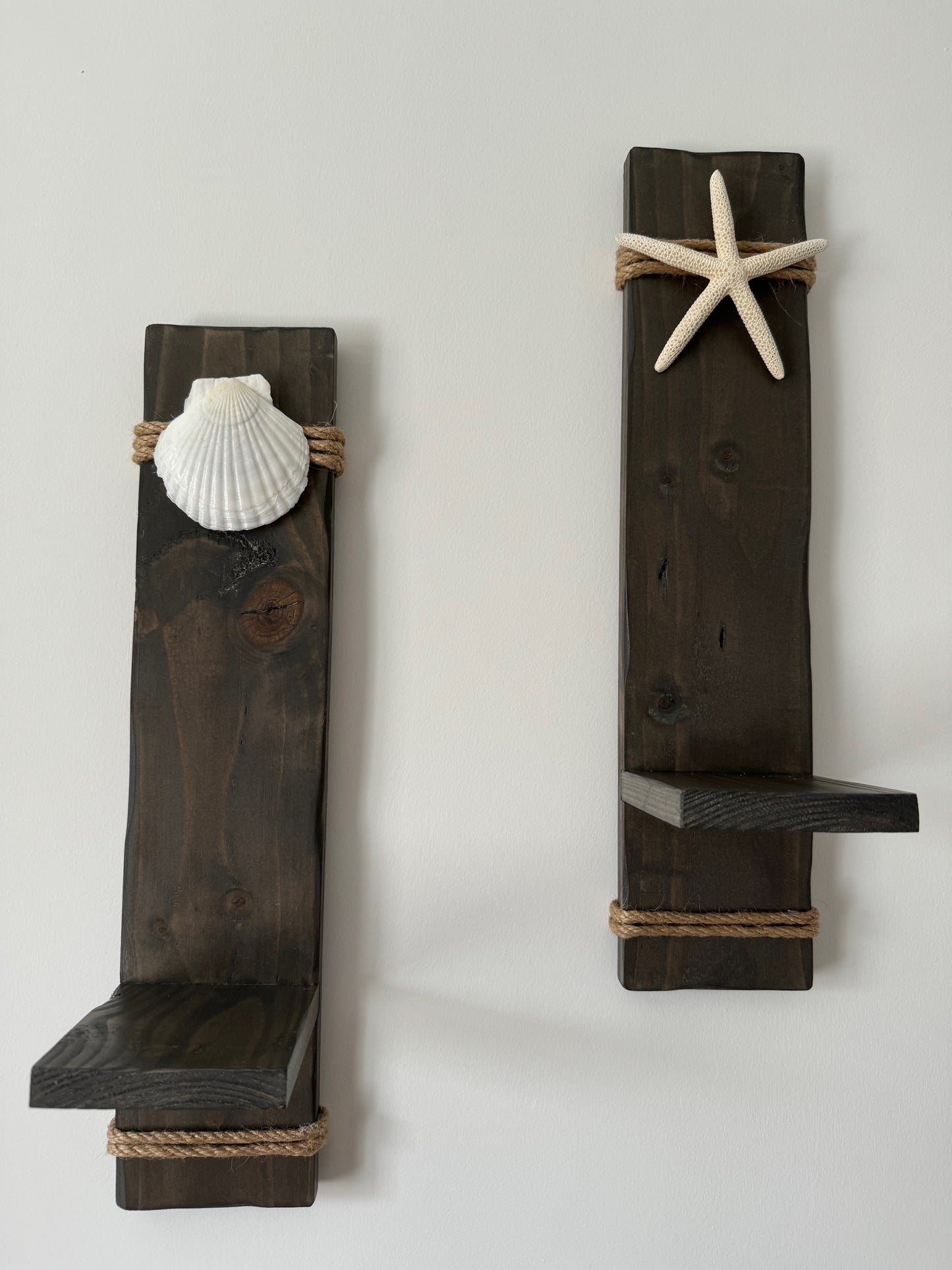 Wooden Sconces with Starfish and Scallop Shell