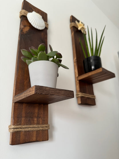 Wooden Sconces with Starfish and Scallop Shell